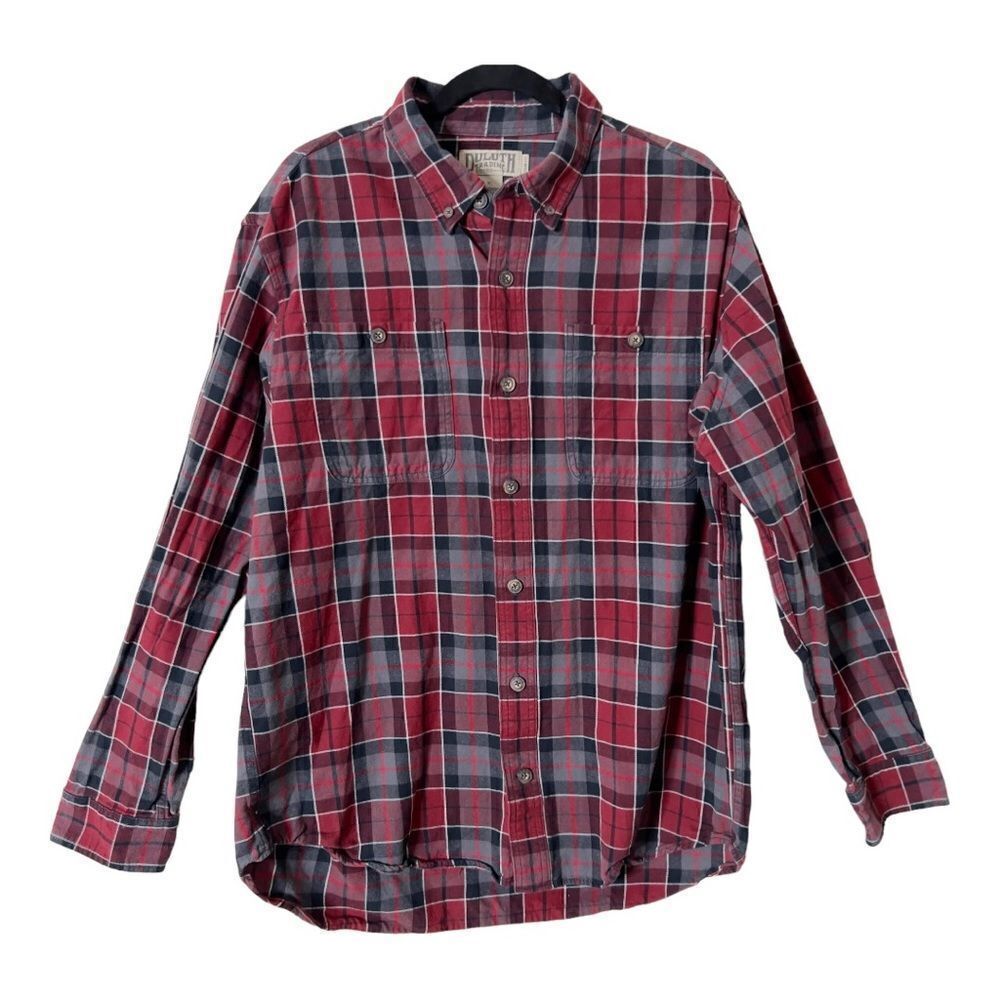 Duluth Trading Co Men’s Trim Fit Red Plaid Flannel Button Down Shirt Extra Large